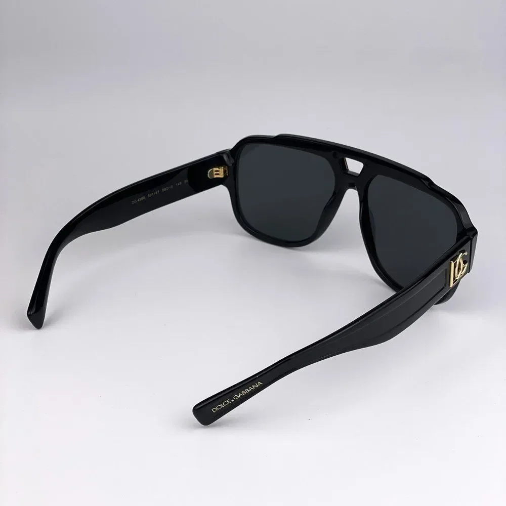 D&G DG4389 501/87 Sunglasses Black Dark Gray Gold Square Men